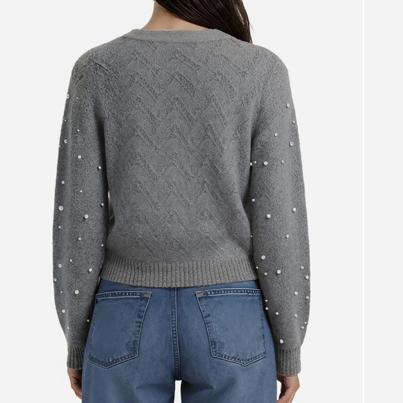 Lush Grey Cardigan Sweater Pearls Embelished XL - Picture 7 of 9